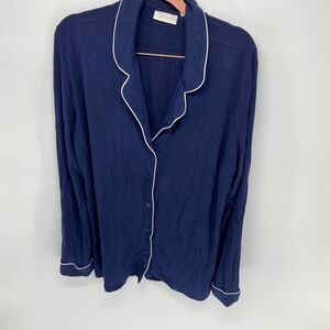 Nordstrom Navy White Piping Button Sleep Shirt